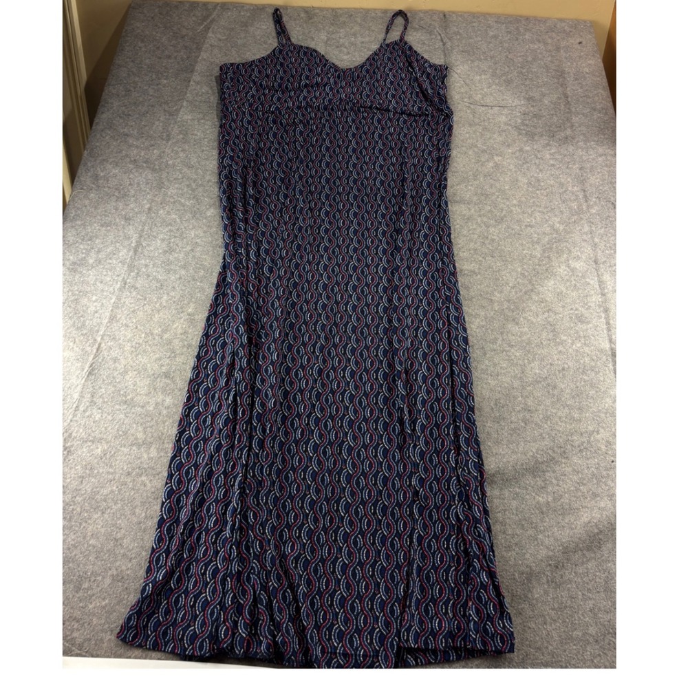 Michael Kors Navy Blue Red Geometric Wave Maxi Dress Plus Size 2X Sleeveless